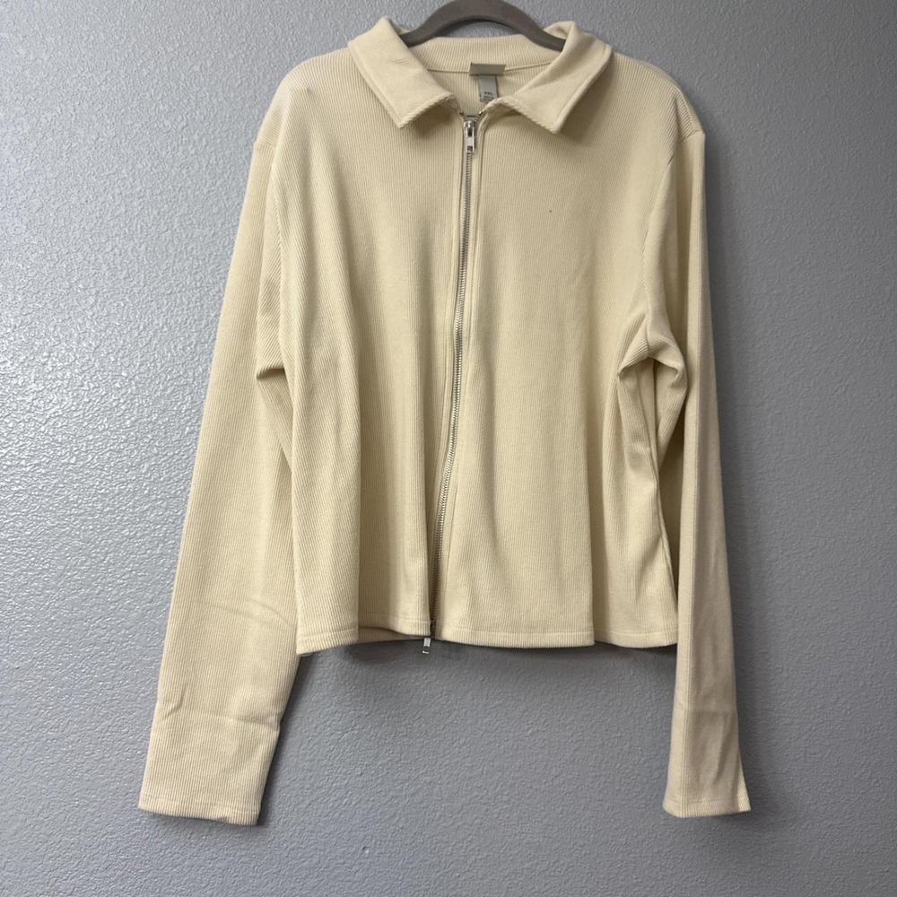 A New Day Cream Long Sleeve Ribbed Zip Up Top Lightweight Zip Up Jacket